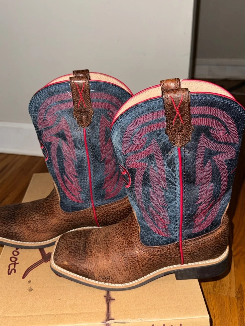 Twisted X Kids Peanut Brown & Blue Western Boots size 3‎